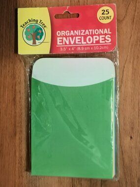 Teaching Tree Library Card Pockets Assorted Colors 3 .5" X 4",  25 Ct. Package